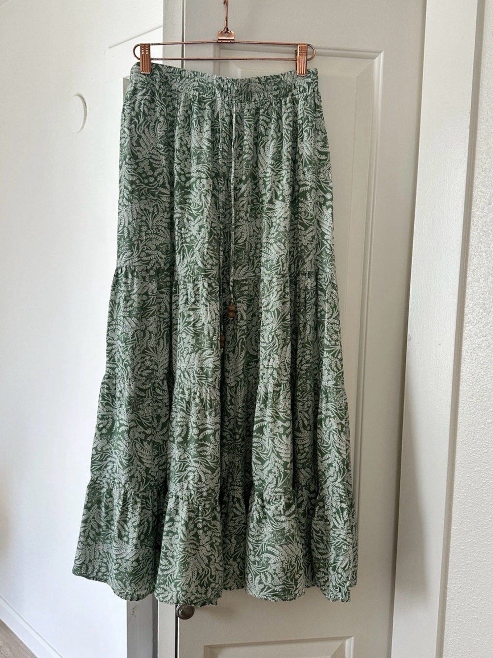Light Green Printed Tiered Maxi Skirt